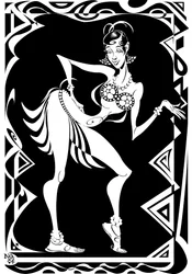 Josephine Baker, amerikai táncosnő és énekesnő (1906-75), fekete-fehér karikatúra cikkcakkos szegéllyel, 2006